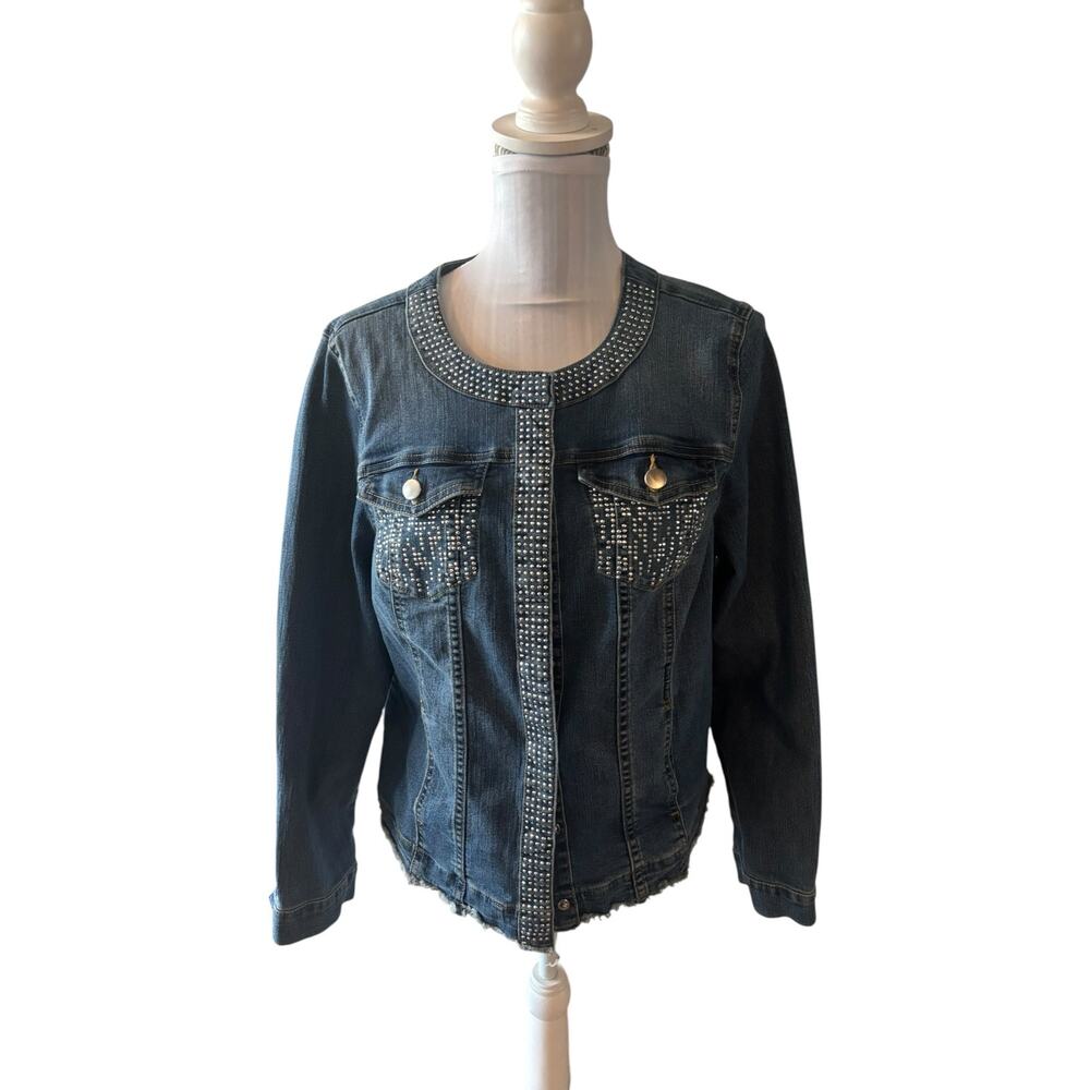 Creation L Denim Jacket with Rhinestones Size 12